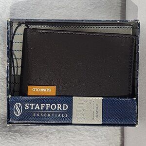 NIB Men's Stafford Slim Wallet Slimfold Contrasting Canvas Genuine Leather Brown